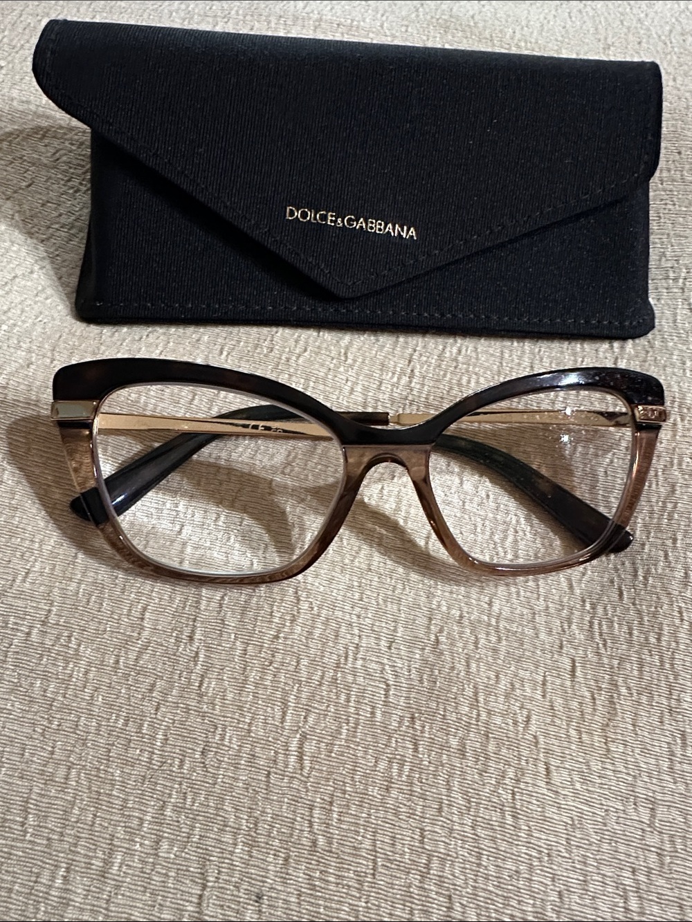 Dolce & Gabbana DG3325 3256 Cat Eye Eyeglass Frame Brown Gold 54-17-140 & Case